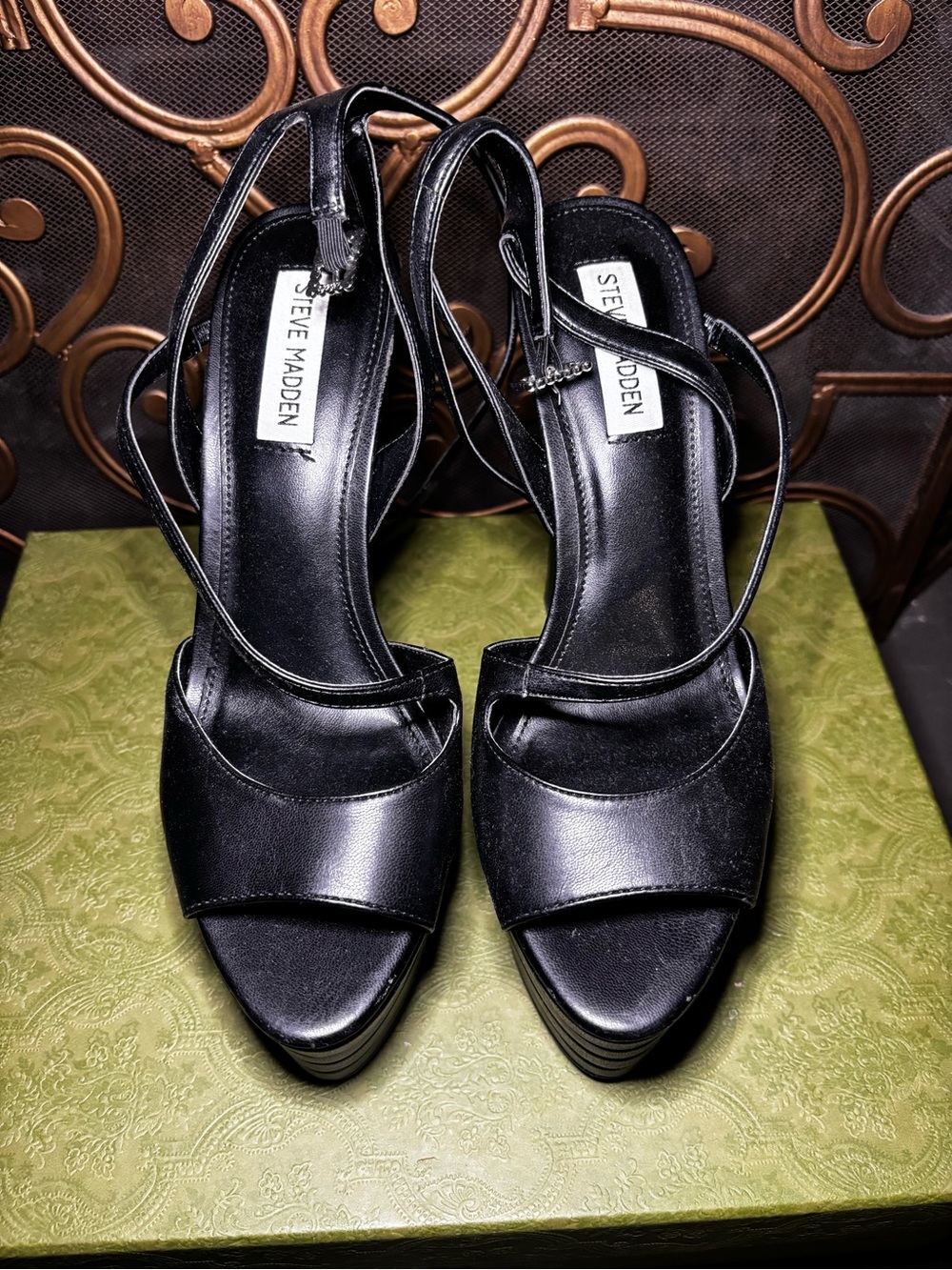 Steve Madden Black Strappy Platform Heels